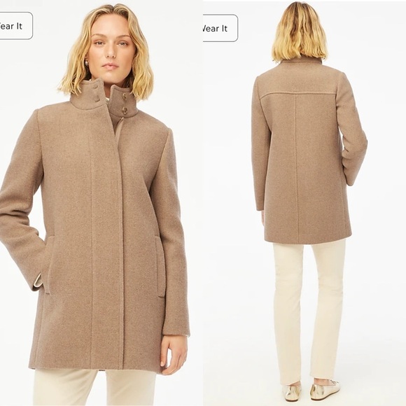 NWT J. Crew Size 12 City coat with button neck Brown BU261 Wool Blend - Picture 1 of 9